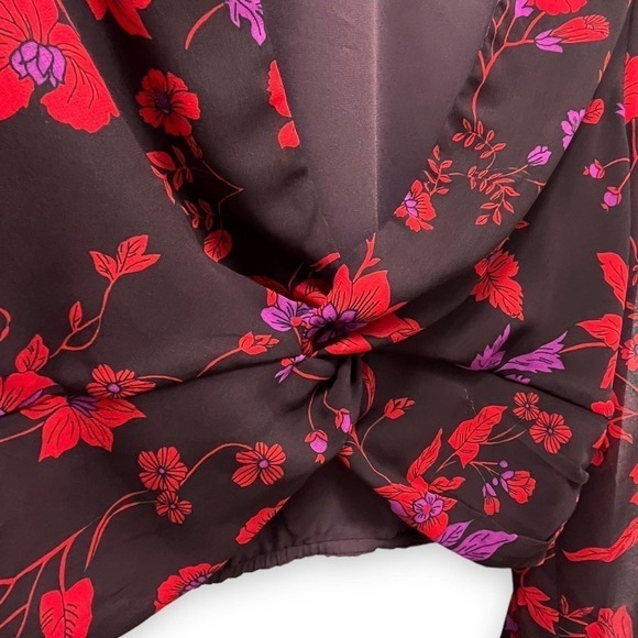 Sanctuary NWT Y2K Twist-Front Long Sleeve Chiffon Floral Print Crop Top Medium - Picture 7 of 13